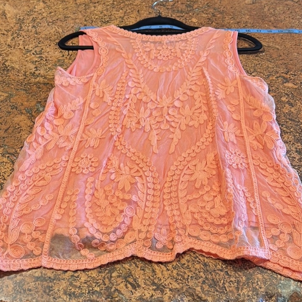 TRIBAL JEANS Women's Lined Light Orange Lace Top (M) - Picture 2 of 6